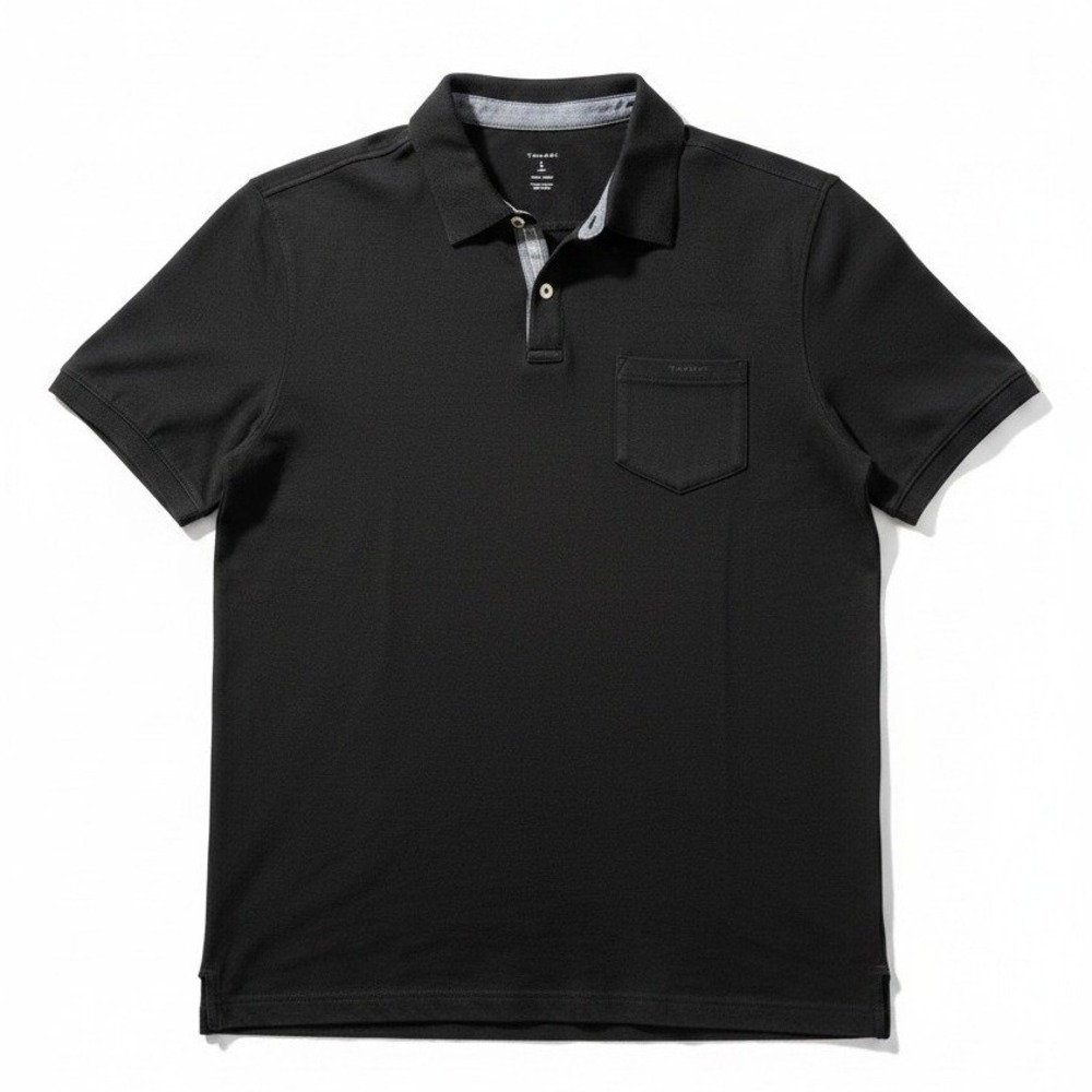 Tahari Black Short Sleeve Cotton Pique Polo Shirt, Men's Large, Chest Pocket